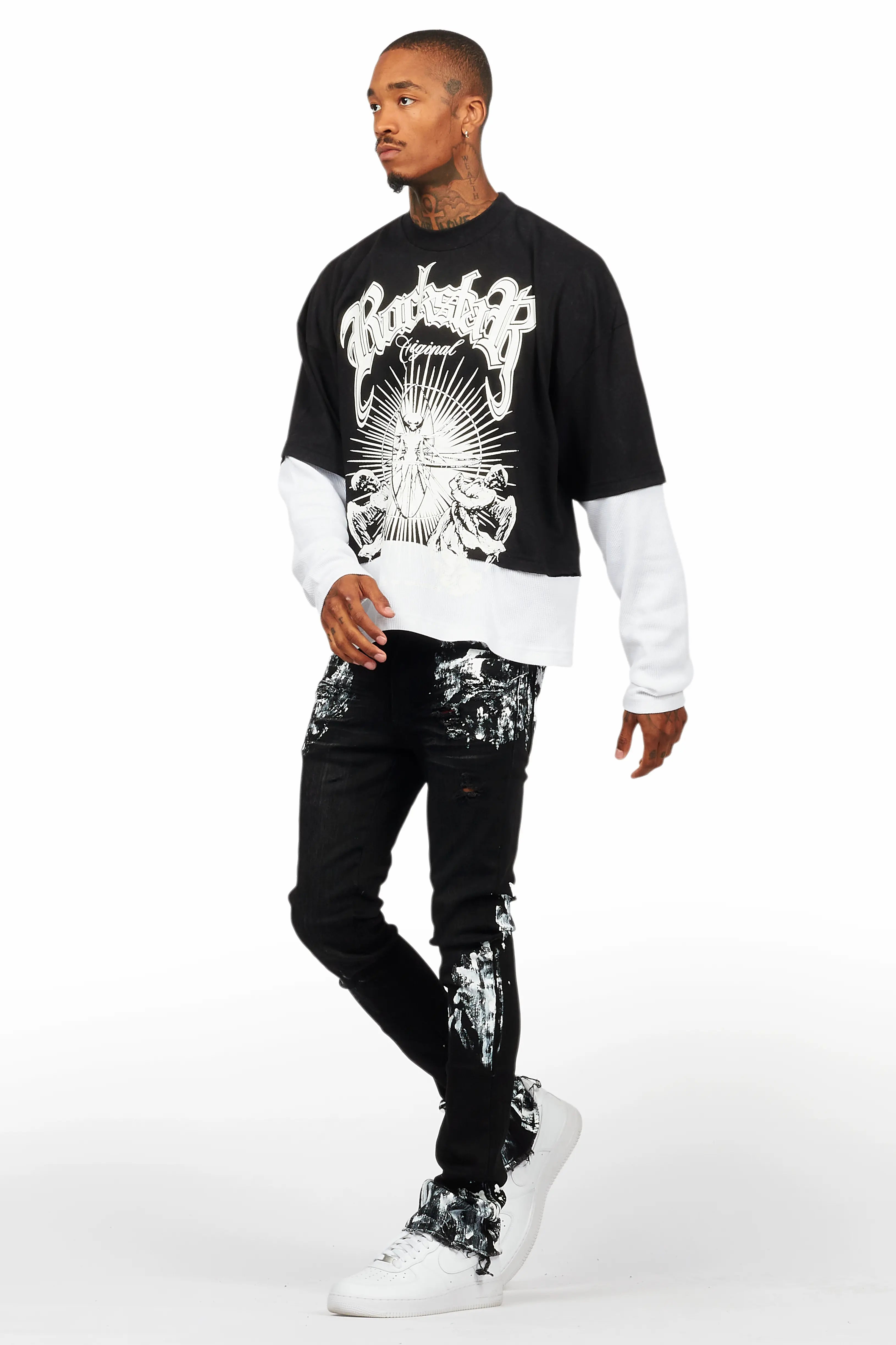 Kodak Black/White Painter Stacked Flare Jean
