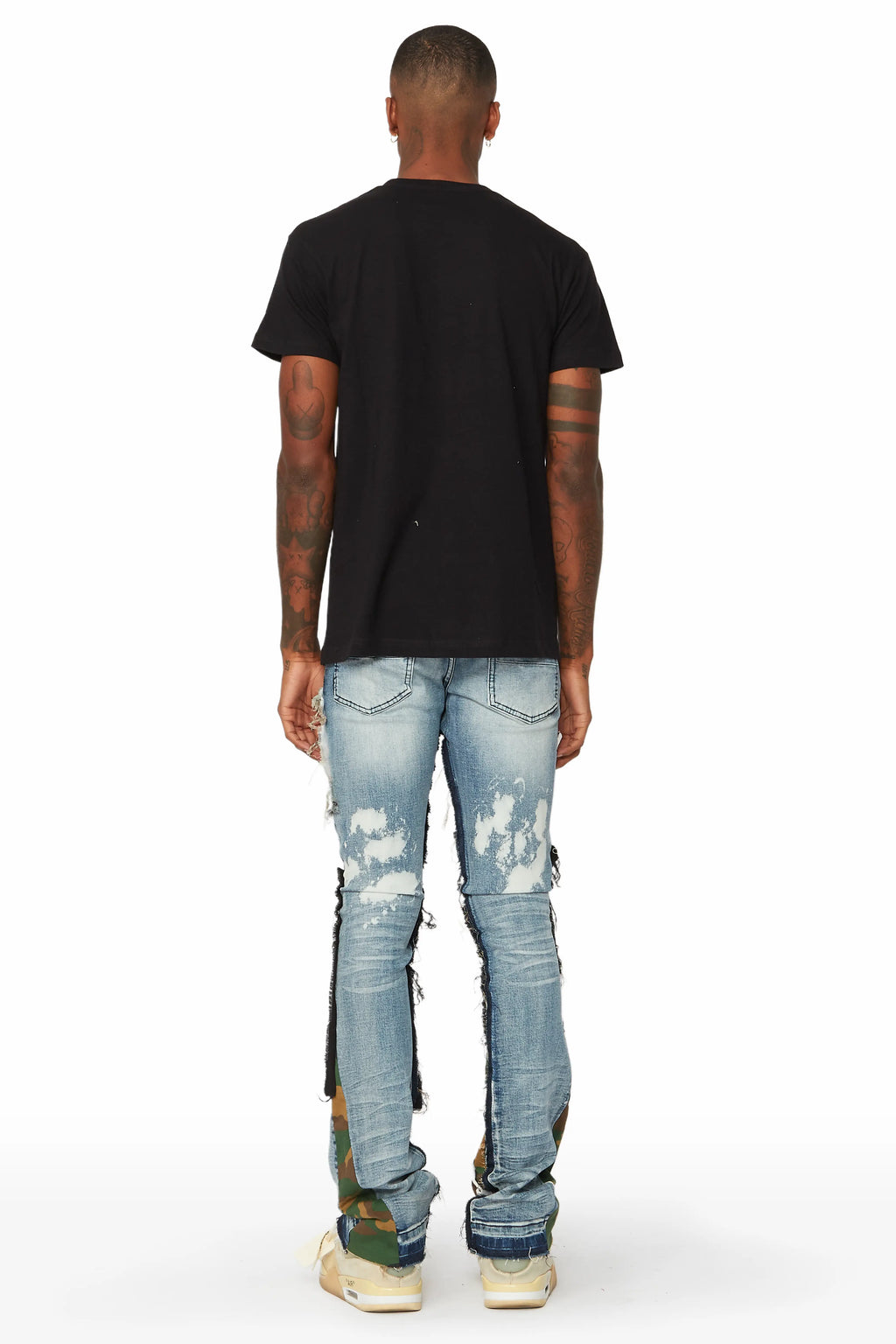 Soren Blue/Camo Stacked Patchwork Flare Jean