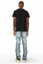 Soren Blue/Camo Stacked Patchwork Flare Jean