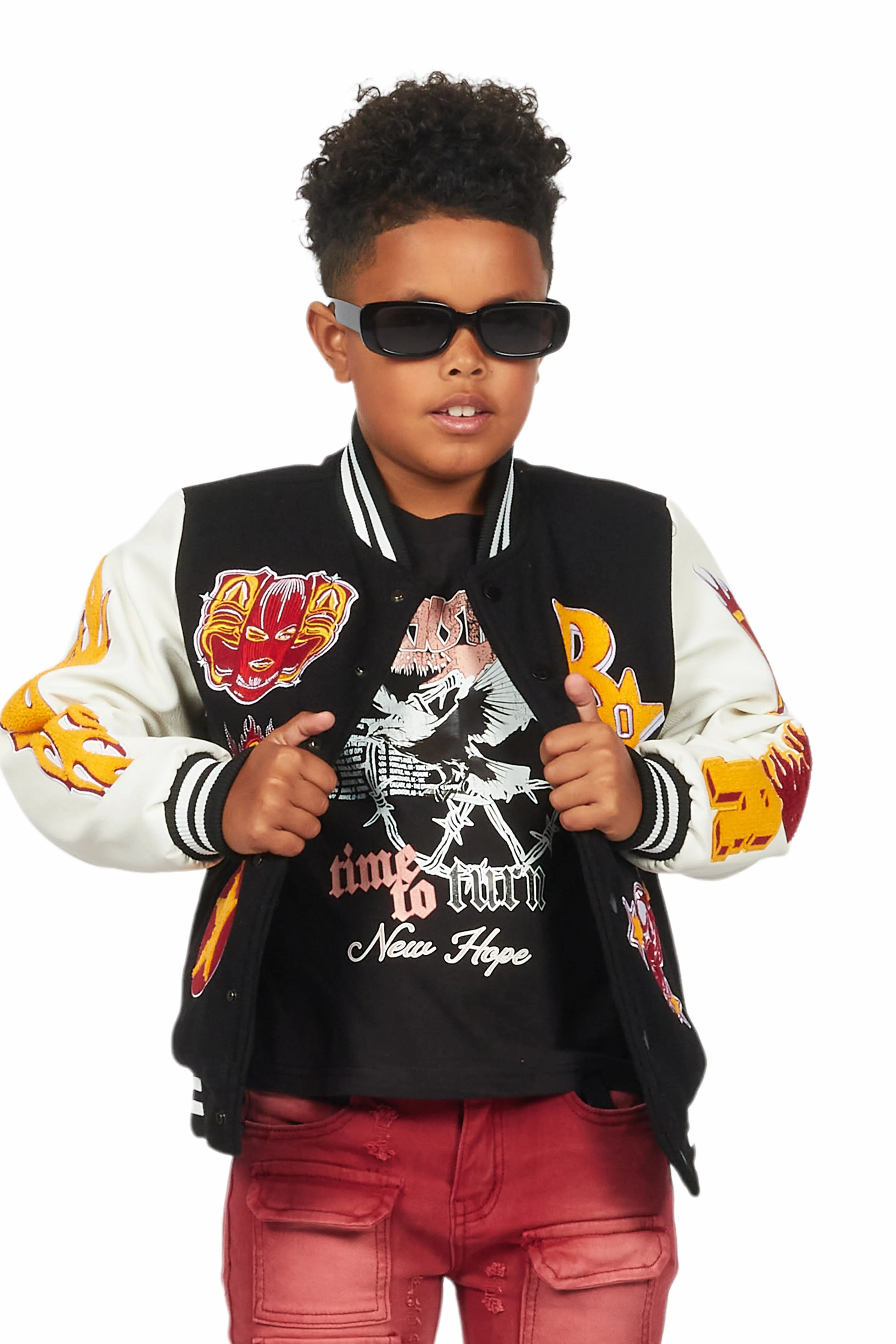 Boys Fio Black/White Varsity Jacket