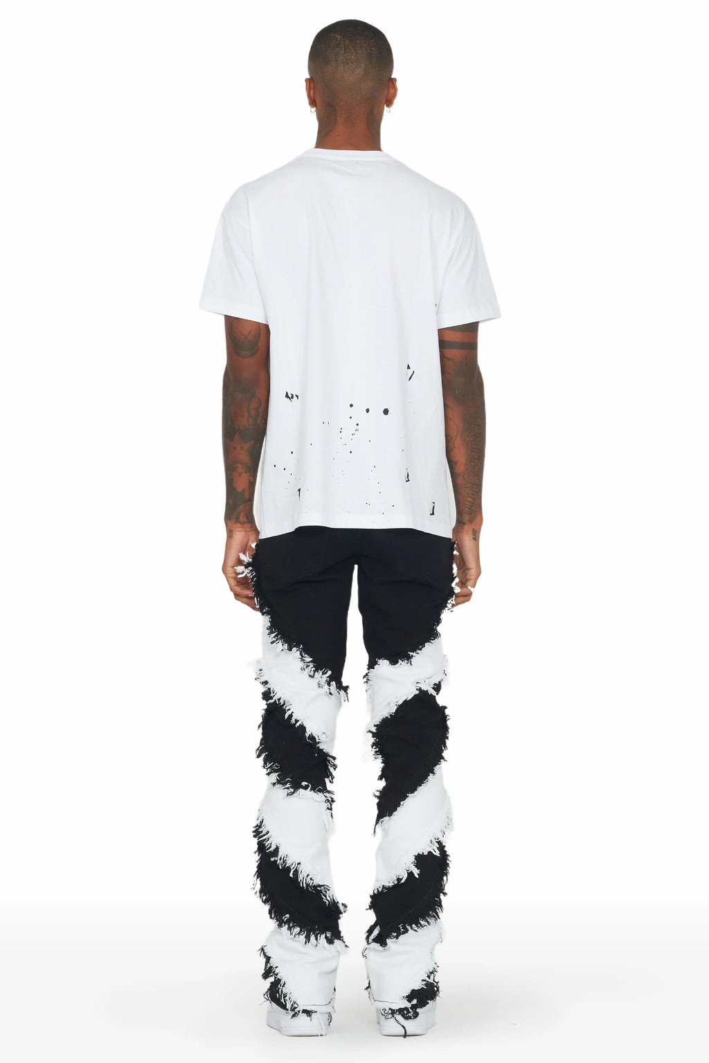 Ismael Black/White Stacked Flare Jean