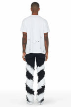 Ismael Black/White Stacked Flare Jean