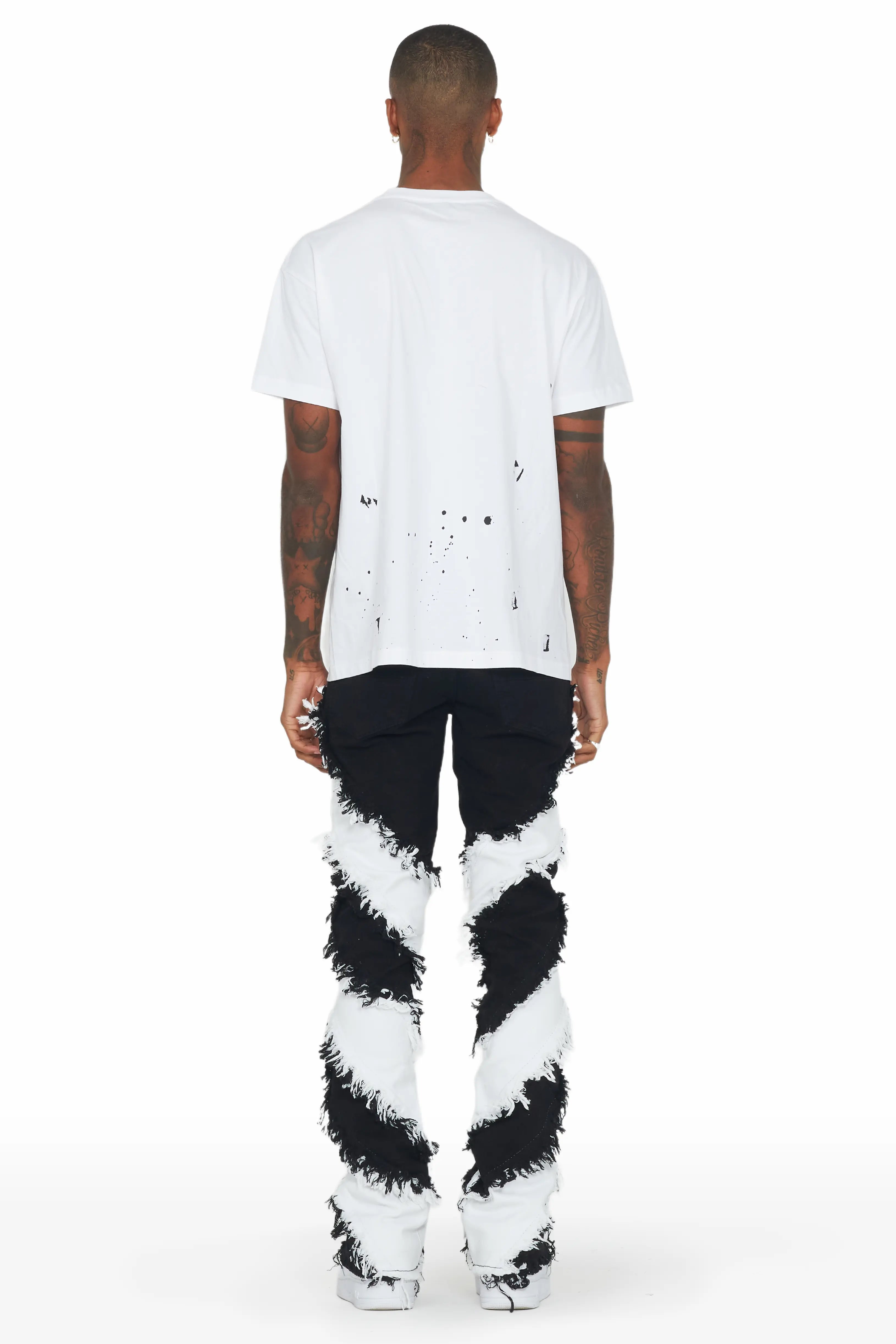 Ismael Black/White Stacked Flare Jean
