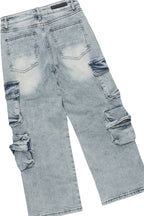 Boys Beau White/Red T-Shirt/Stacked Flare Cargo Jean Set