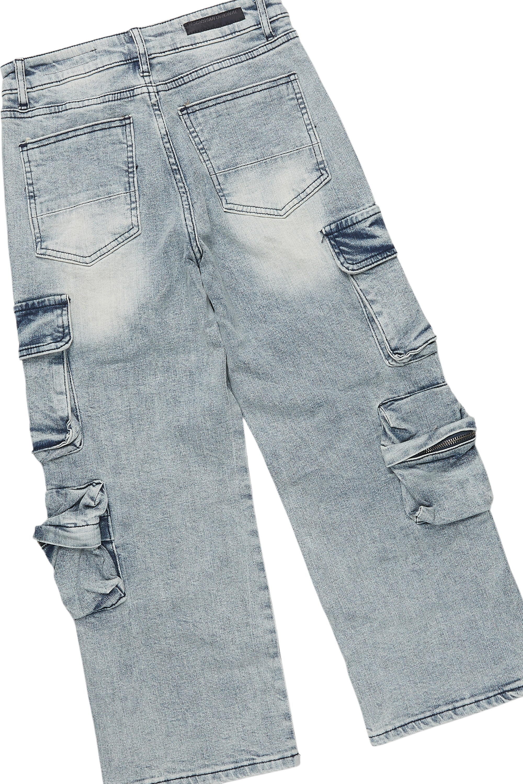 Boys Beau White/Red T-Shirt/Stacked Flare Cargo Jean Set