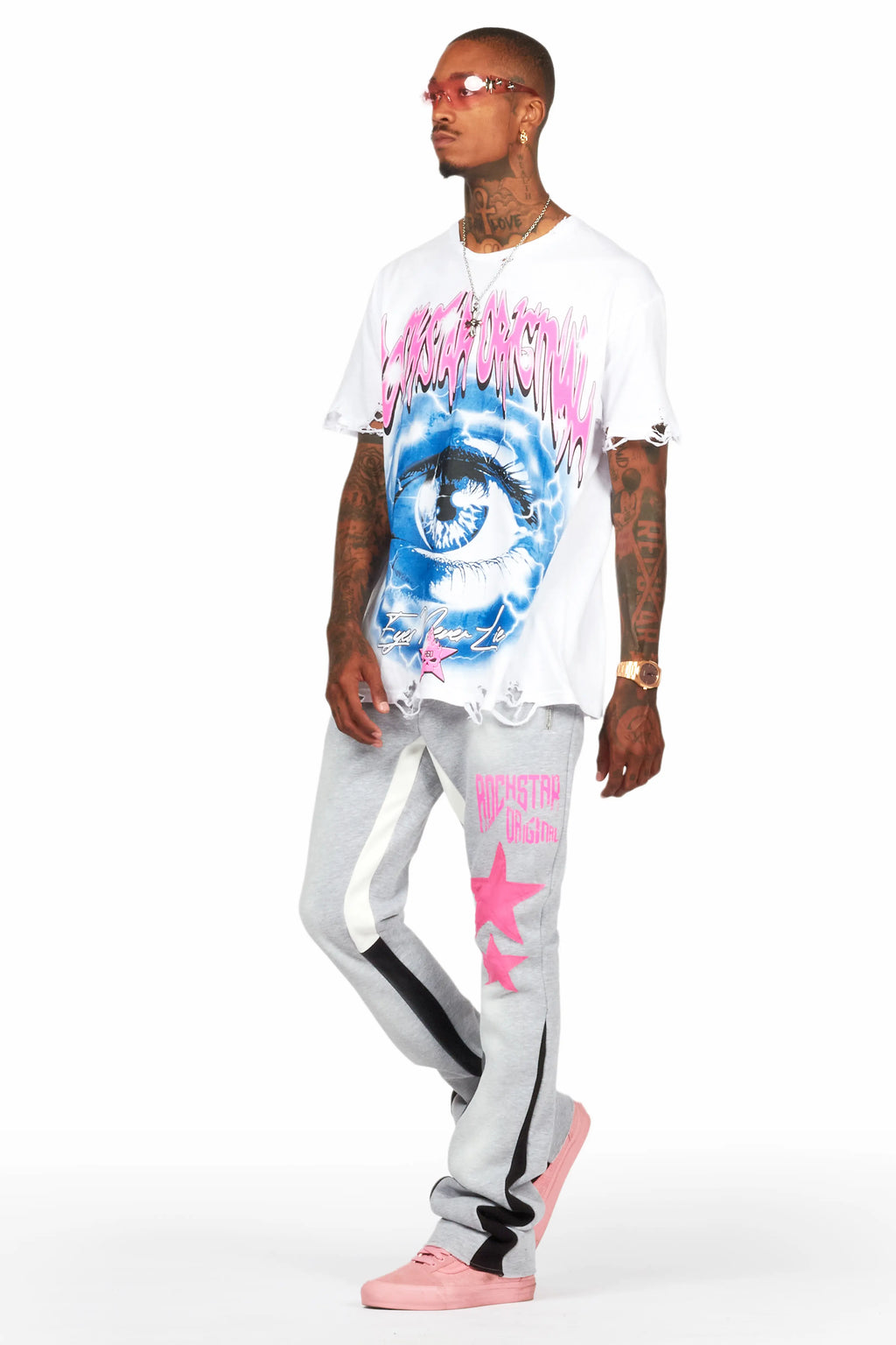 Raivo Heather Grey Graphic Stacked Flare Pant