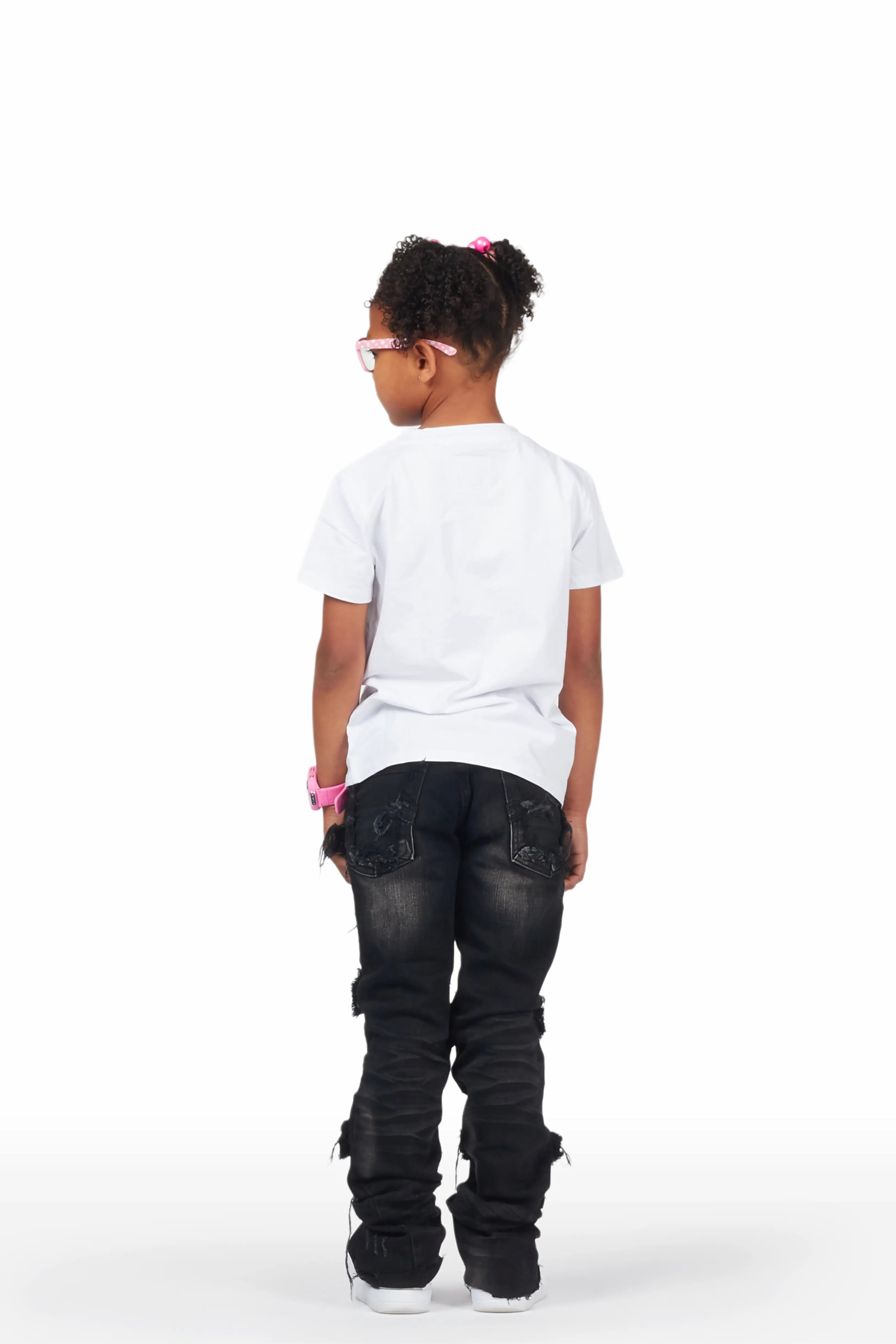 Girls Aalia Black Super Stacked Flare Jean