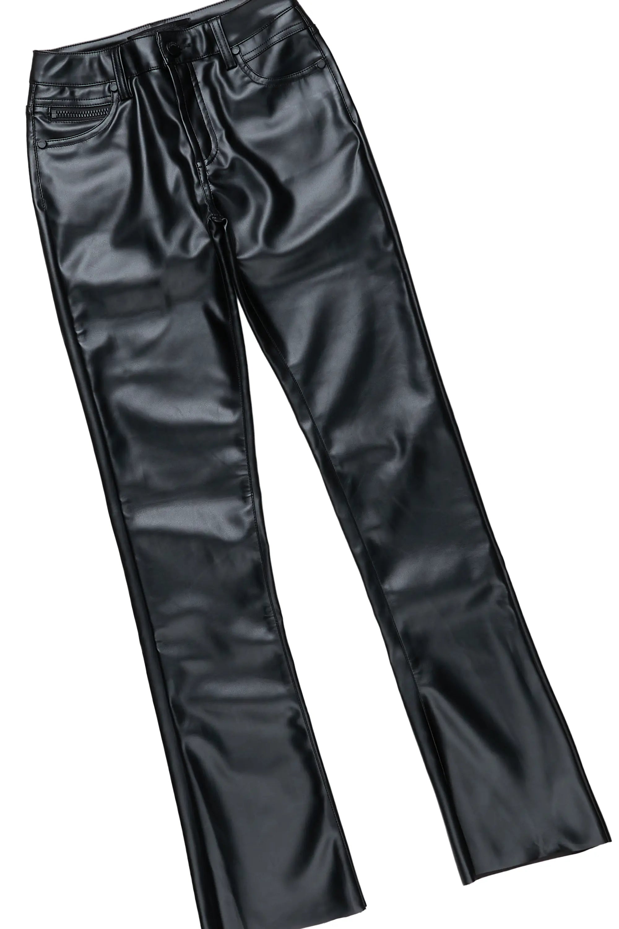 Boys Azai Black T-Shirt Super Stacked Flare PU Jean Set