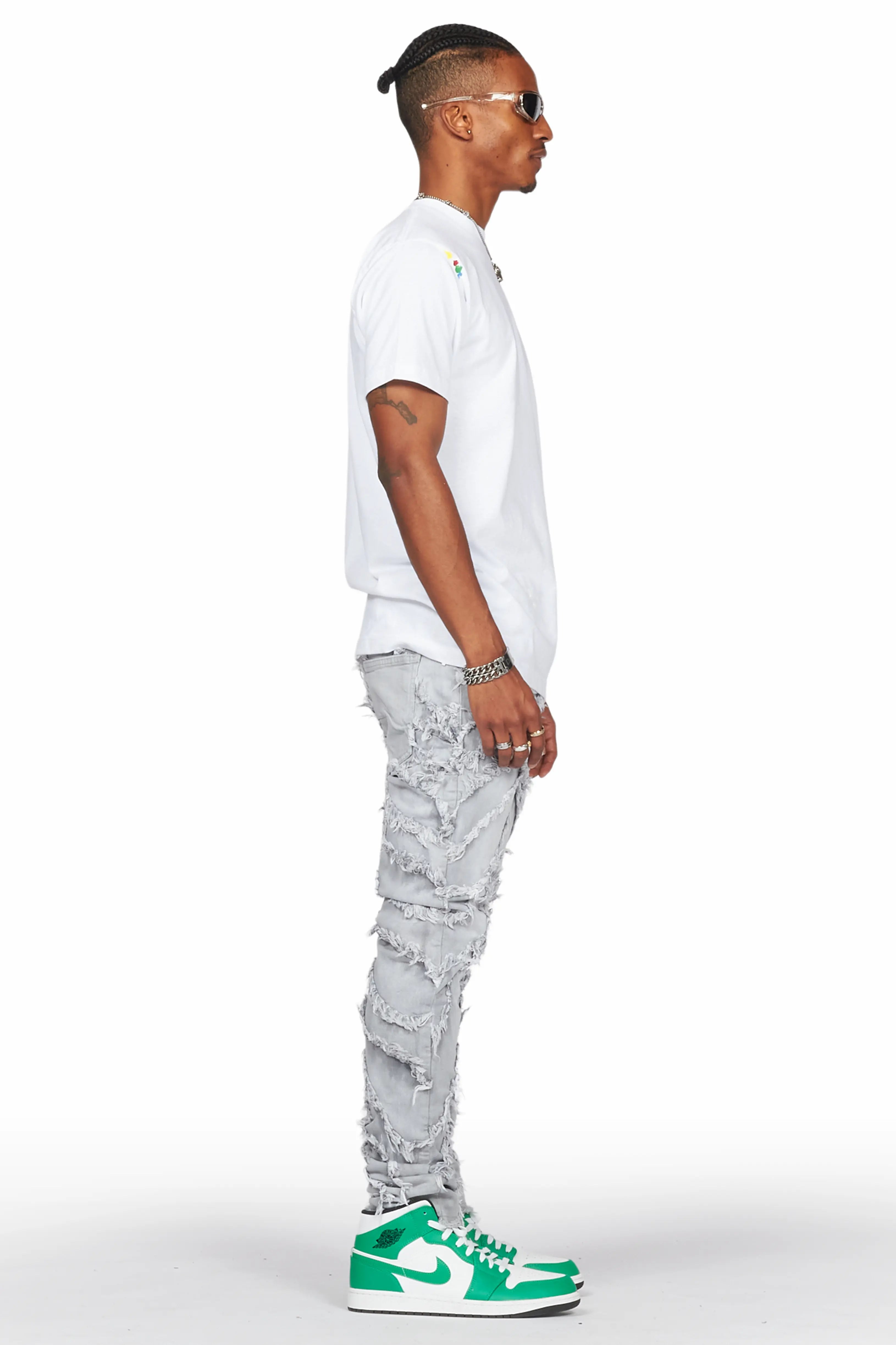 Cadiz Grey Diagonal Patch Skinny Fit Jean