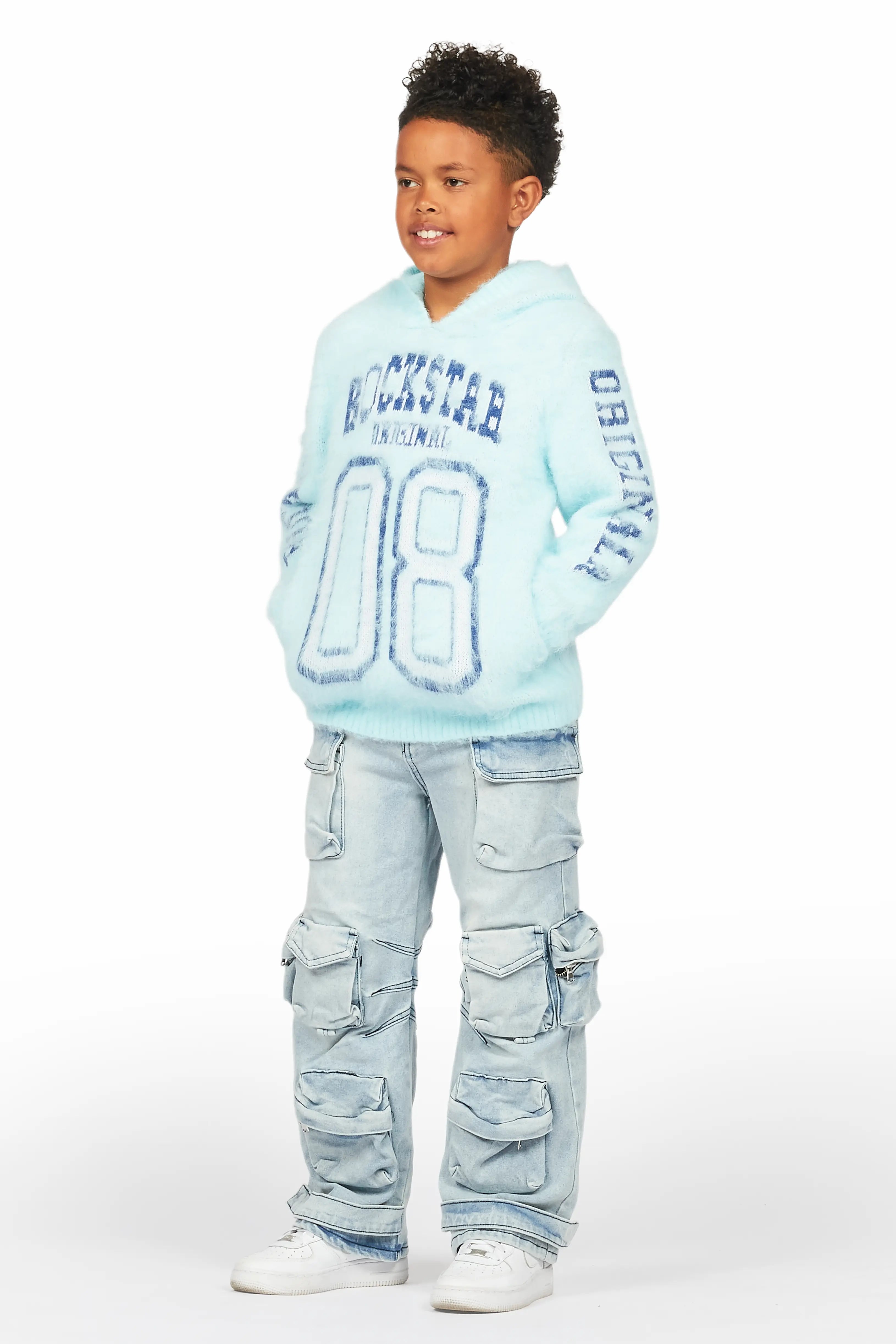 Boys Fields Blue Mohair Hoodie/Baggy Cargo Jean Set