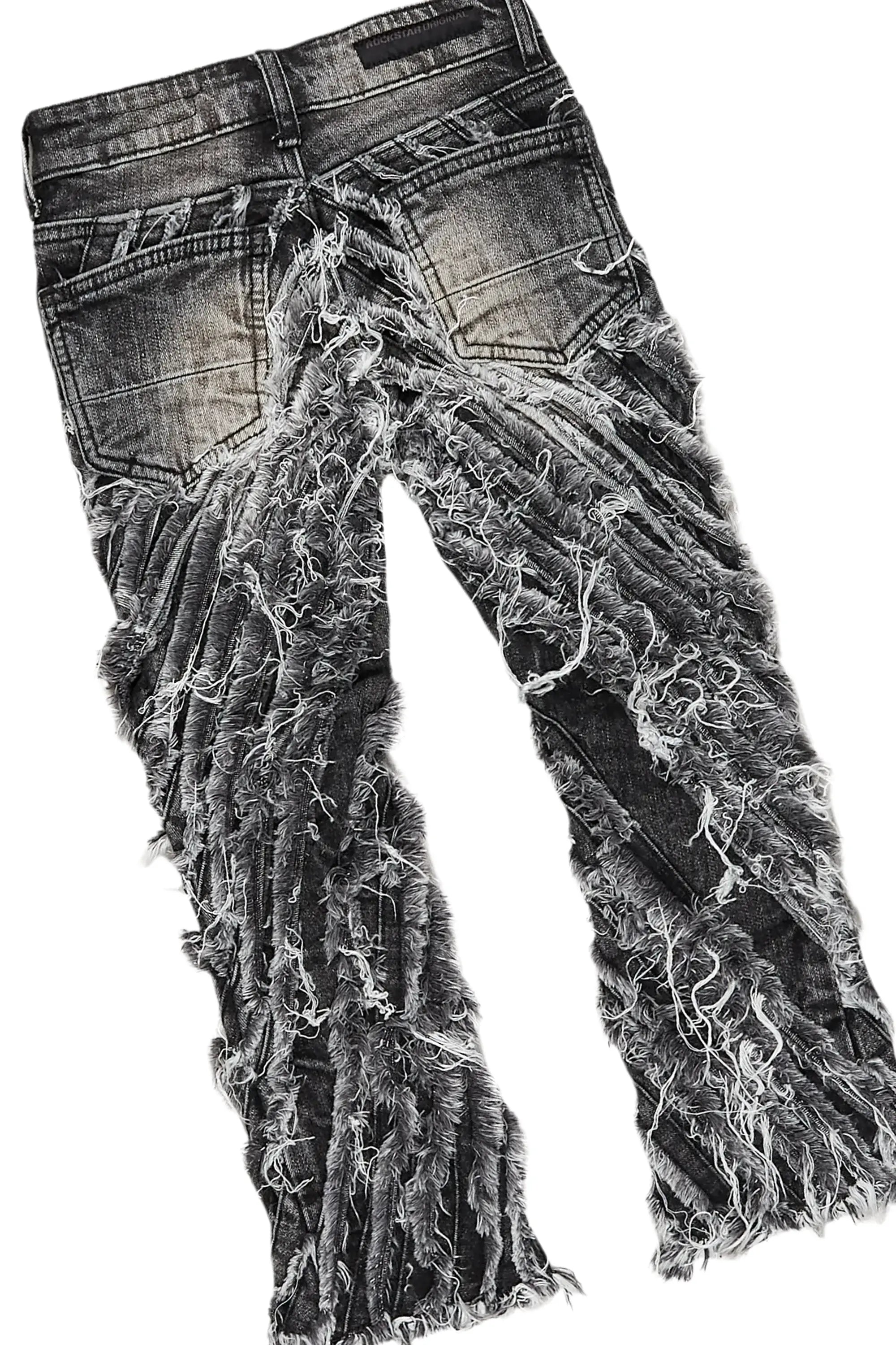 Girls Pellie Black T-Shirt/Stacked Flare Jean Set