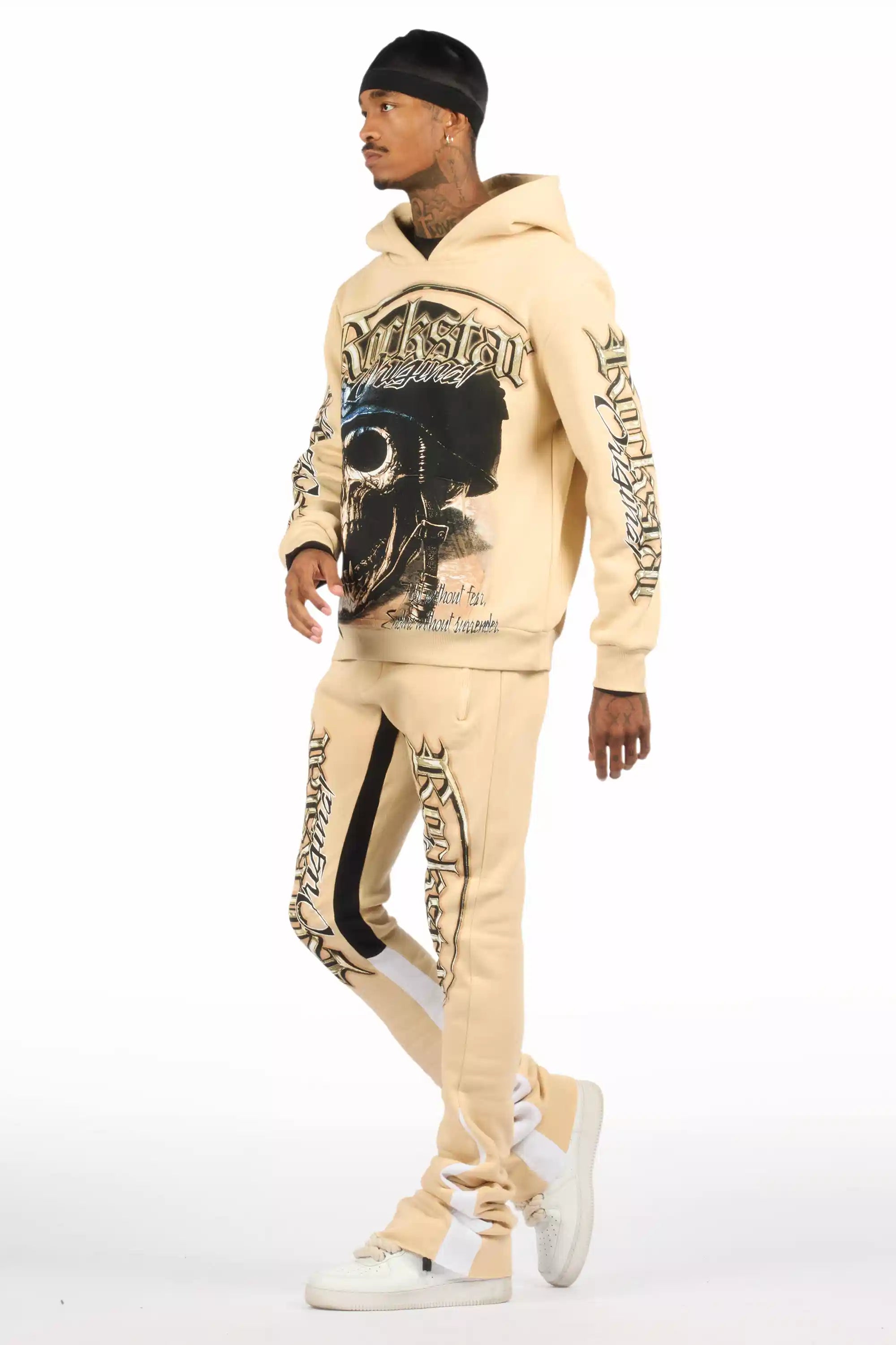Kyce Beige/Black Hoodie/Super Stacked Track Set