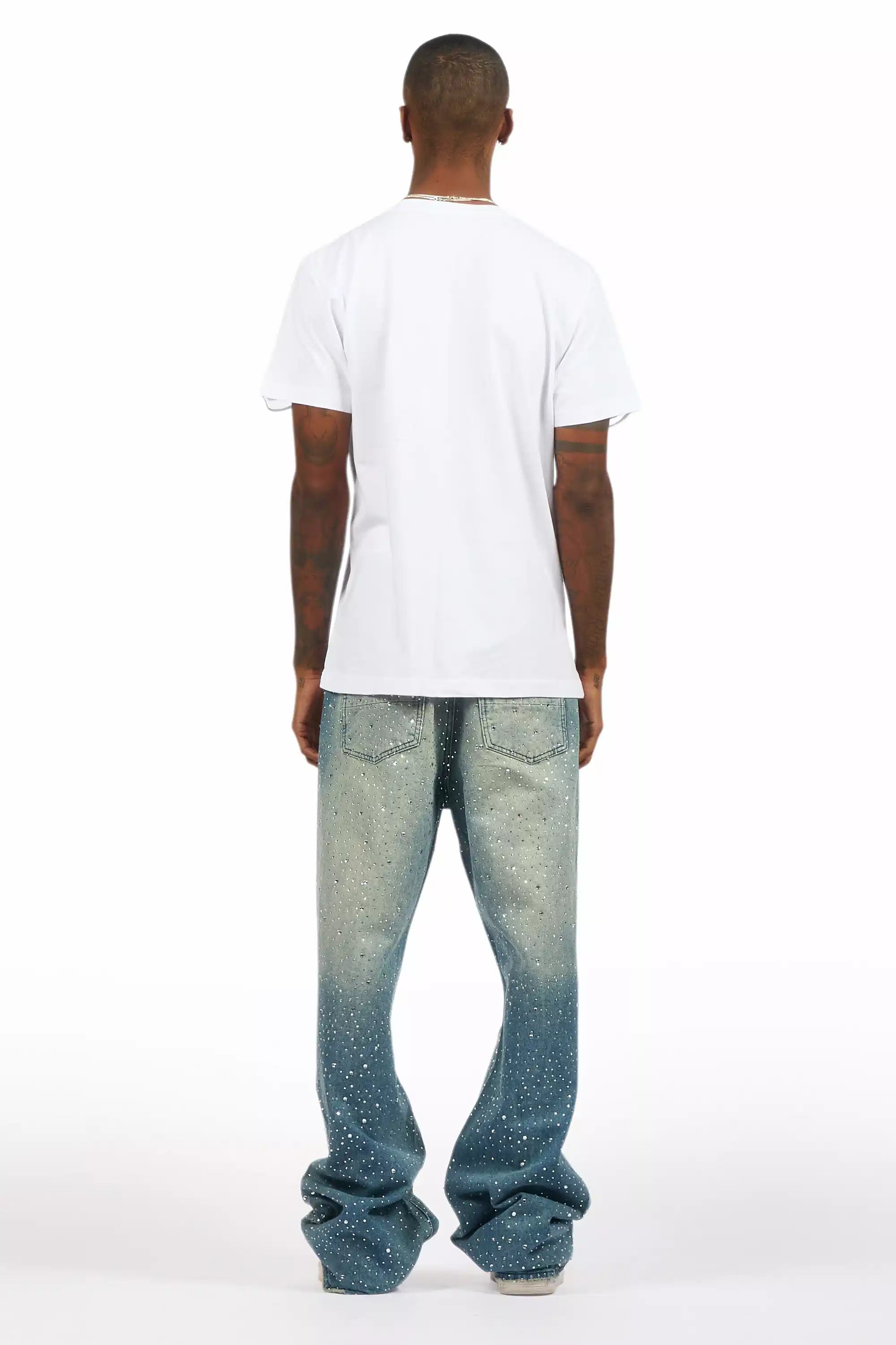 Discolite Rhinestone Medium Blue Baggy Jean