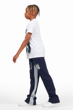 Boys Allstar White/Navy T-Shirt/Stacked Baggy Flare Pant Set