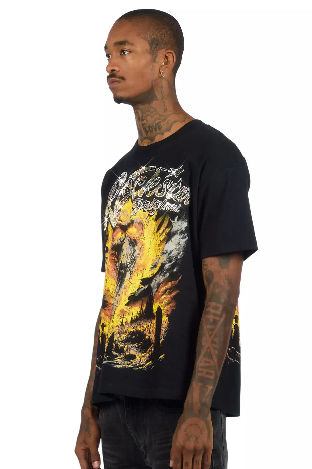 Brun Black Graphic Rhinestone T-Shirt