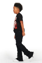 Boys Kade Jet Black Stacked Flare Jean