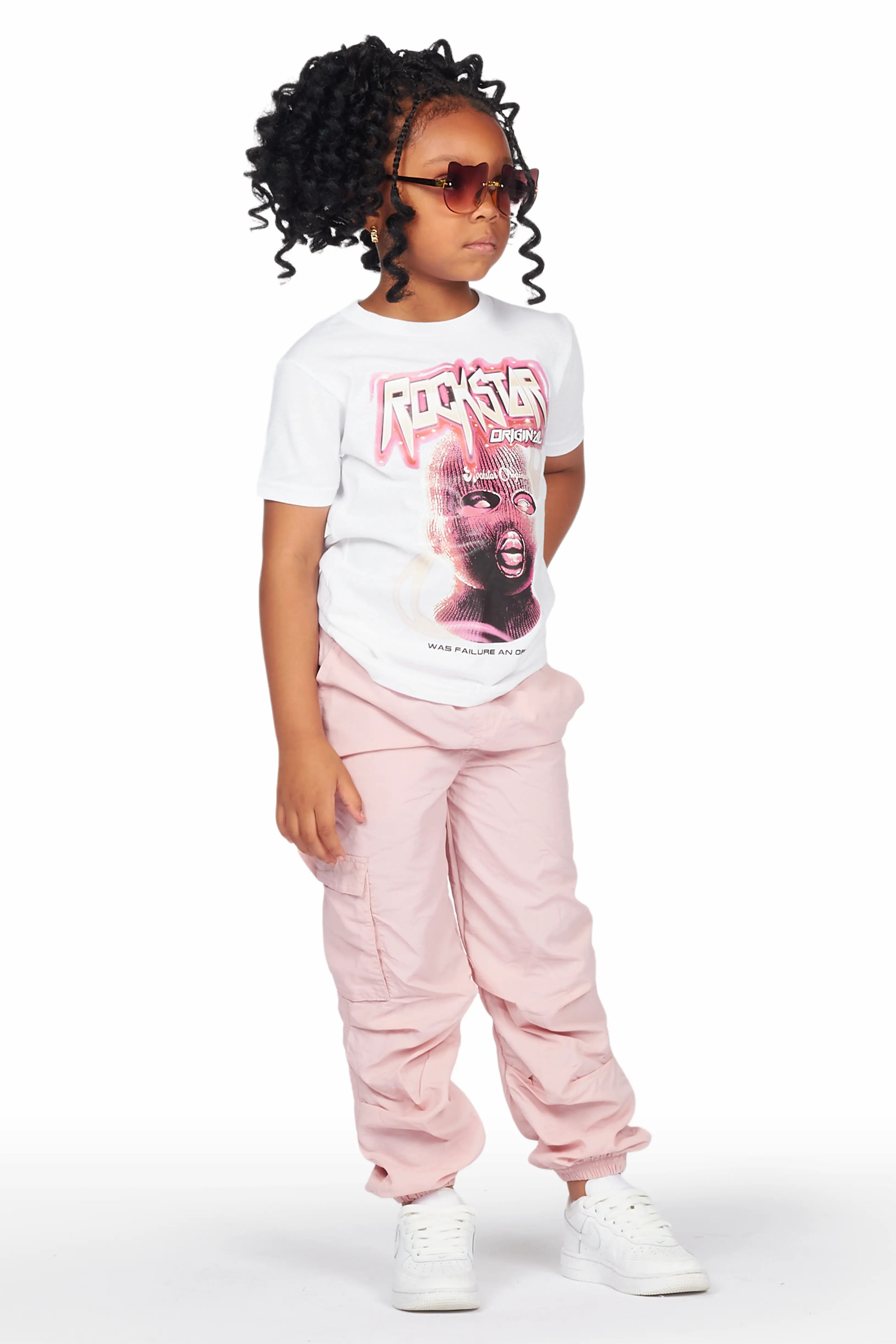 Girls Karasi White/Pink T-Shirt Cargo Jogger Set