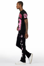 Fields Black T-Shirt/Nello Painted Super Stacked Flare Jean Set