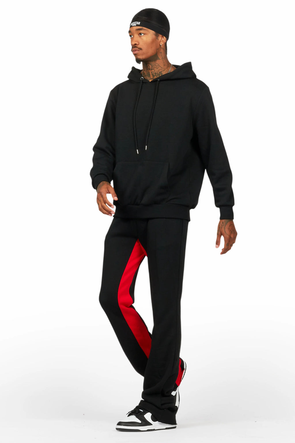 Basic Black/Red Hoodie/Baggy Track Pant Set