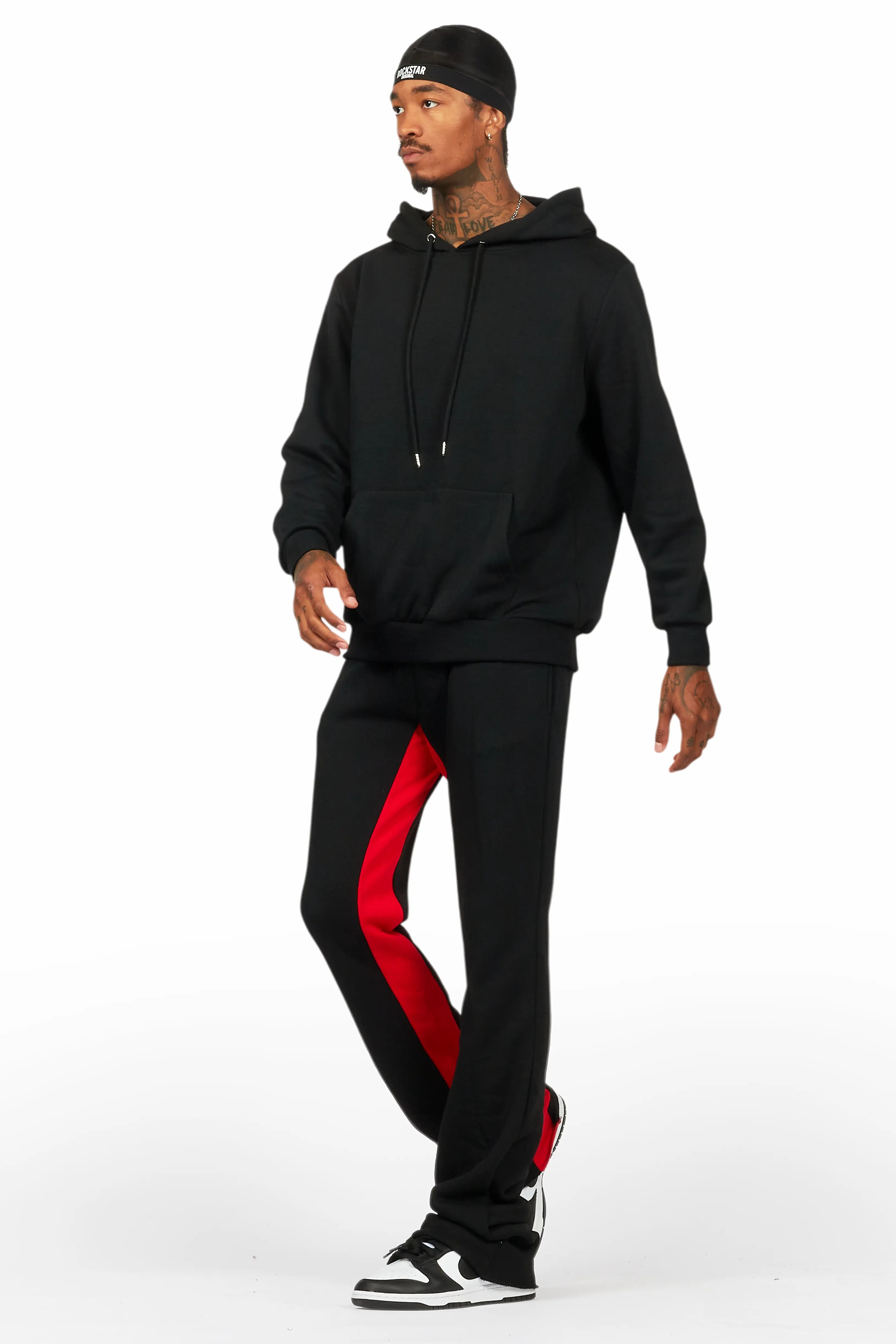Basic Black/Red Hoodie/Baggy Track Pant Set