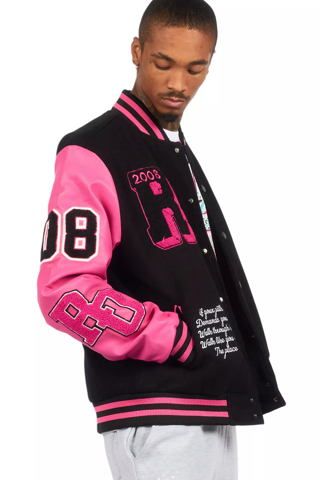 Leslaw Pink/Black Varsity Jacket