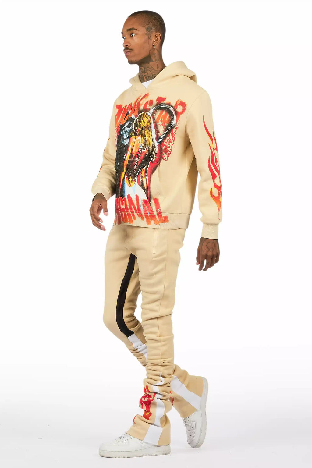 Zo Beige/Red Hoodie/Super Stacked Track Set