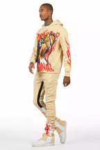 Zo Beige/Red Hoodie/Super Stacked Track Set