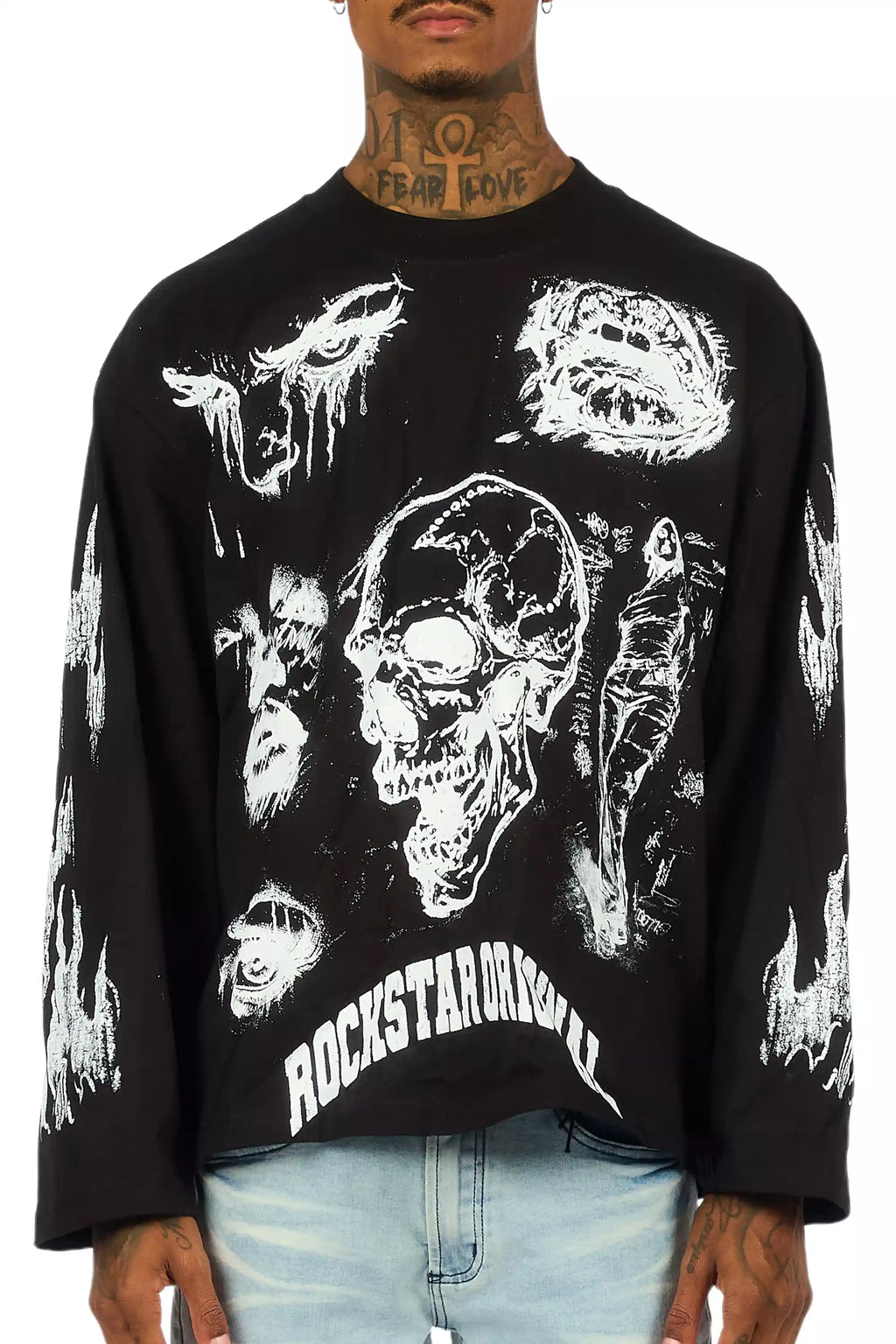 Malikye Black/White Oversized Long Sleeve Graphic T-Shirt