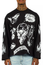Malikye Black/White Oversized Long Sleeve Graphic T-Shirt
