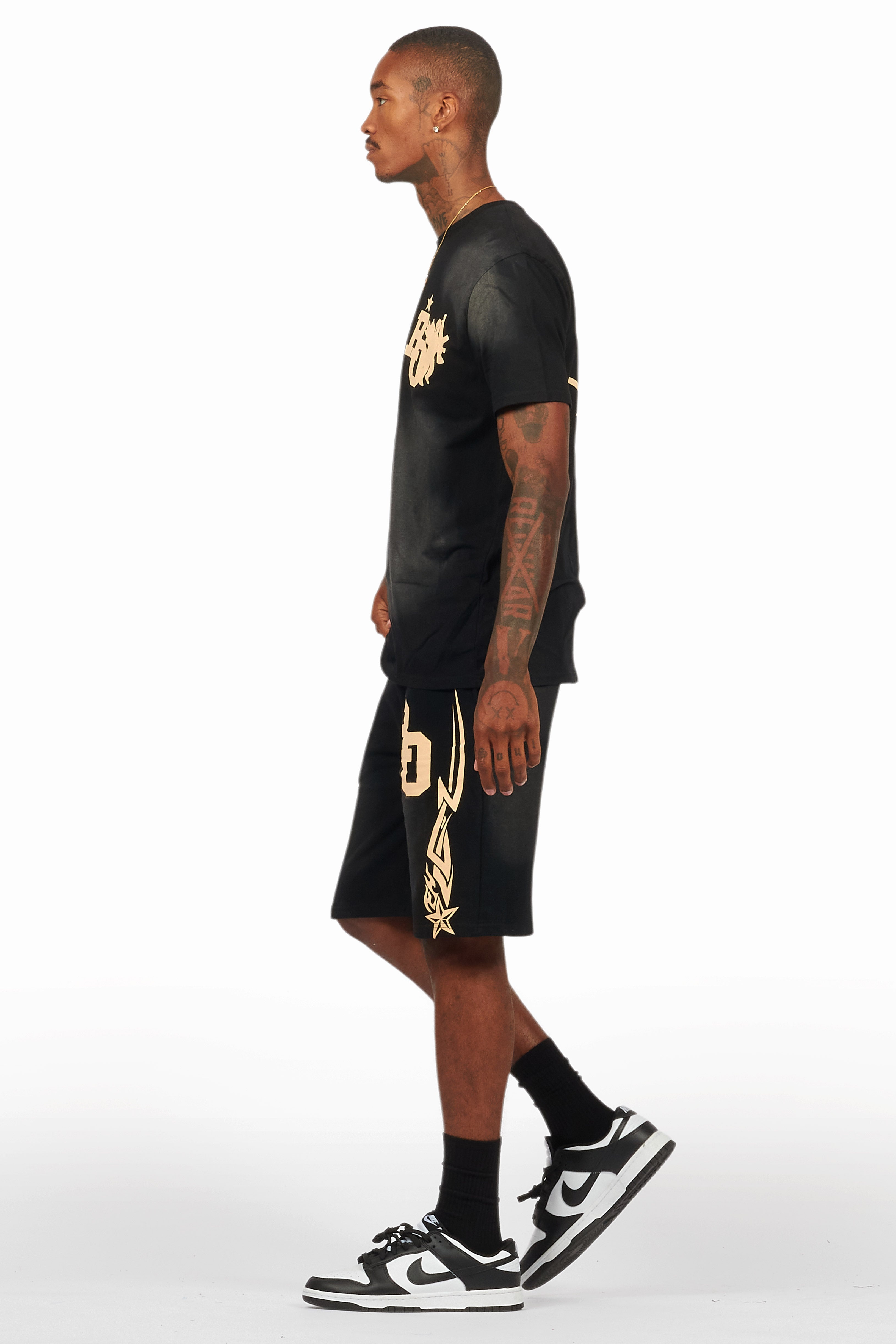 Plutix Black Graphic T-Shirt Short Set