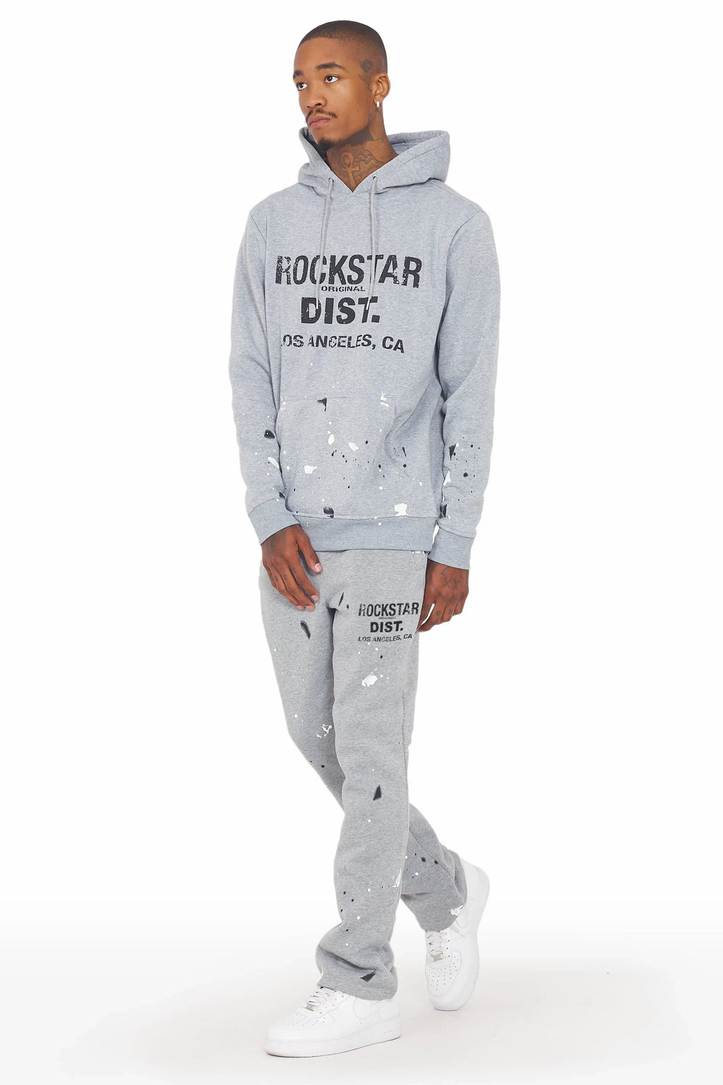 Scottie Grey/Black Paint Splatter Hoodie/Stacked Flare Pant Set