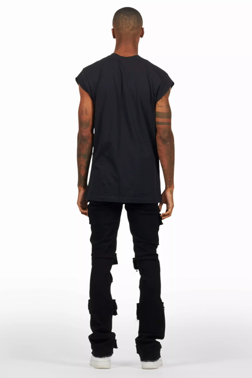 Orien Jet Black Painter Stacked Flare Jean