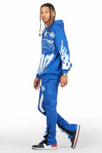 Amos Royal Blue Stacked Flare Hoodie Track Set