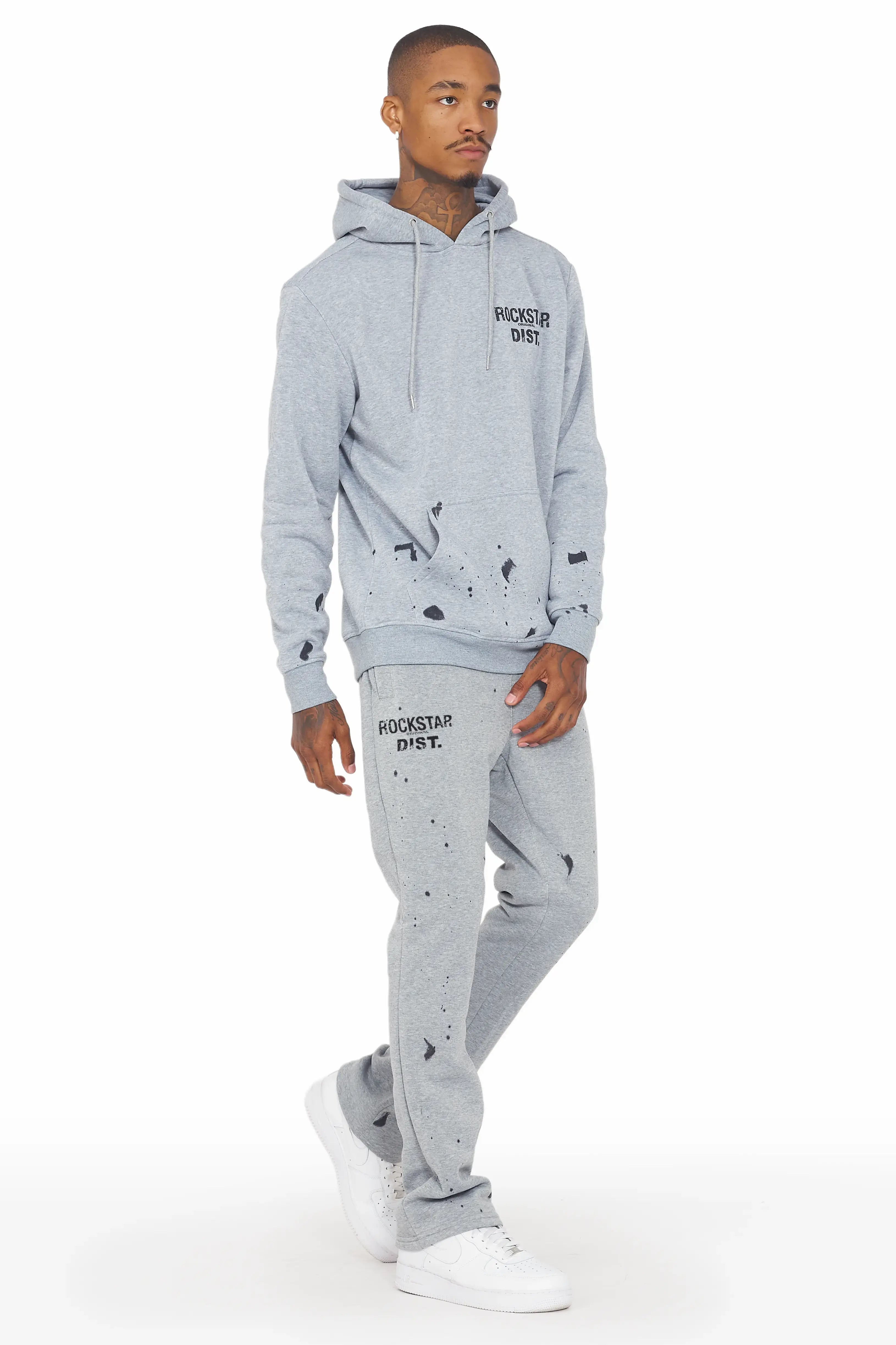 Raffer Heather Grey Hoodie/Stacked Flare Track Set