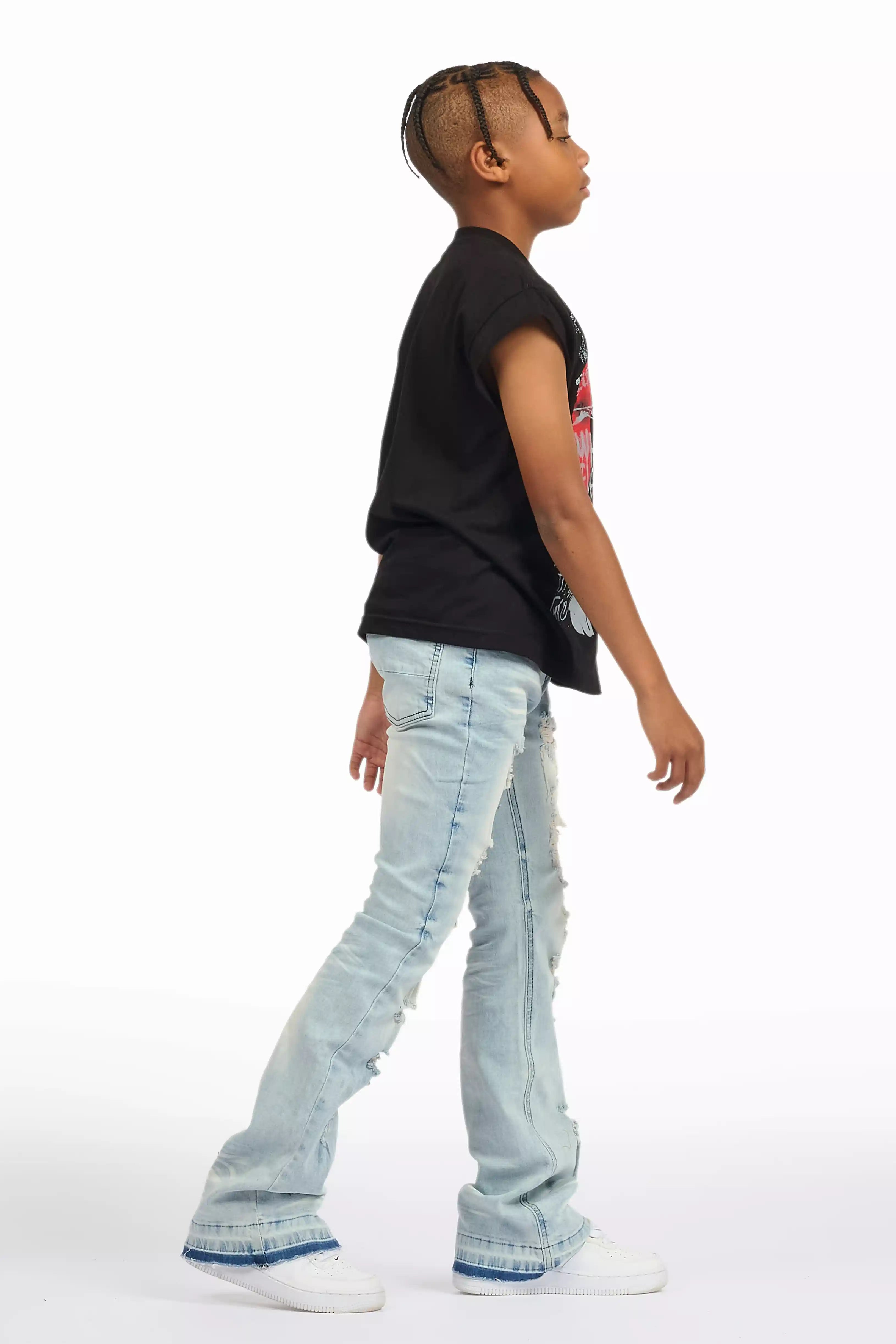 Boys Zahir Blue Slim Stacked Flare Jean