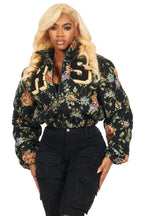 Marionna Black Tapestry Puffer Jacket
