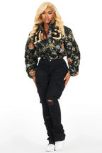 Marionna Black Tapestry Puffer Jacket