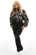 Marionna Black Tapestry Puffer Jacket