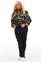 Marionna Black Tapestry Puffer Jacket