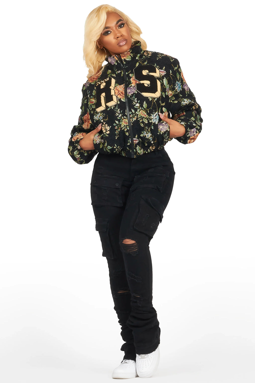 Marionna Black Tapestry Puffer Jacket