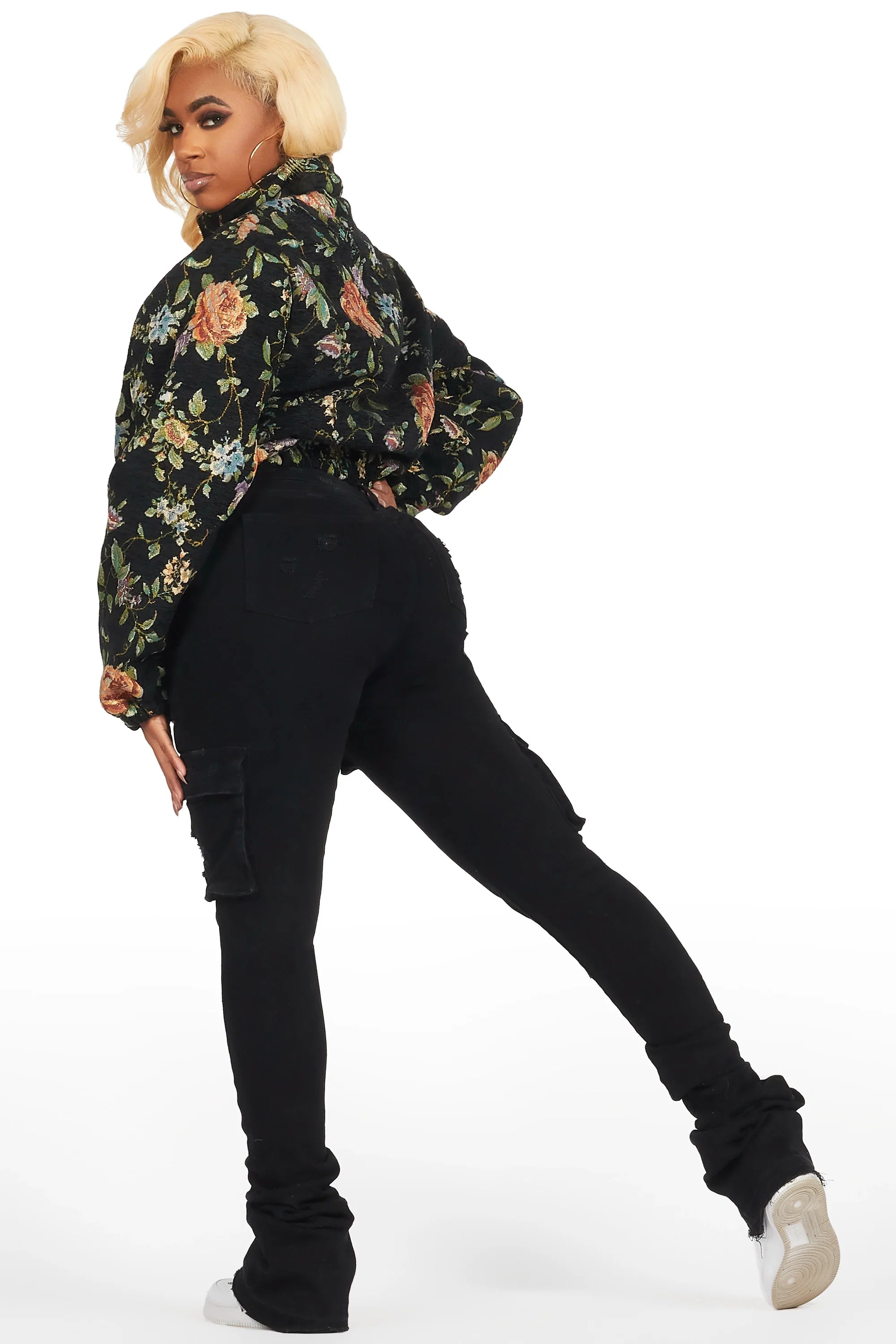 Marionna Black Tapestry Puffer Jacket