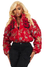 Marionna Red Tapestry Puffer Jacket