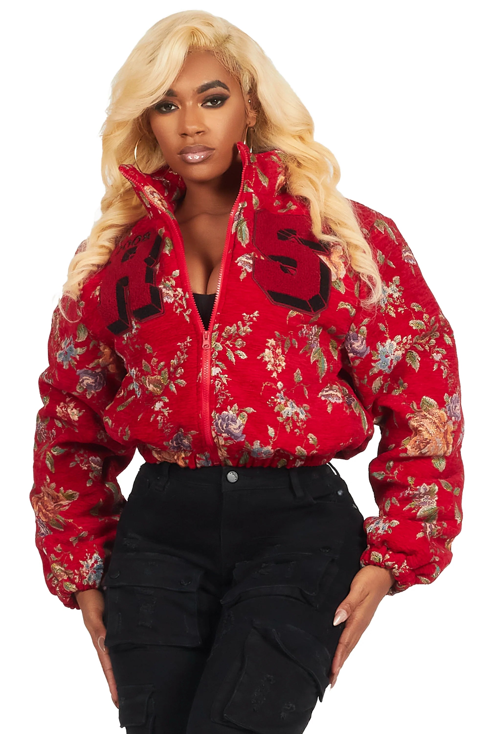 Marionna Red Tapestry Puffer Jacket