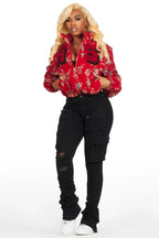 Marionna Red Tapestry Puffer Jacket