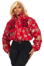Marionna Red Tapestry Puffer Jacket
