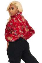 Marionna Red Tapestry Puffer Jacket