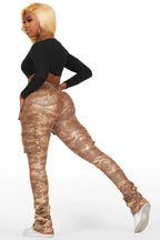 Miyah Brown Camo Cargo Super Stacked PU Pant