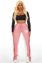 Kendra Pink Fringe Stacked Flare Track Pant