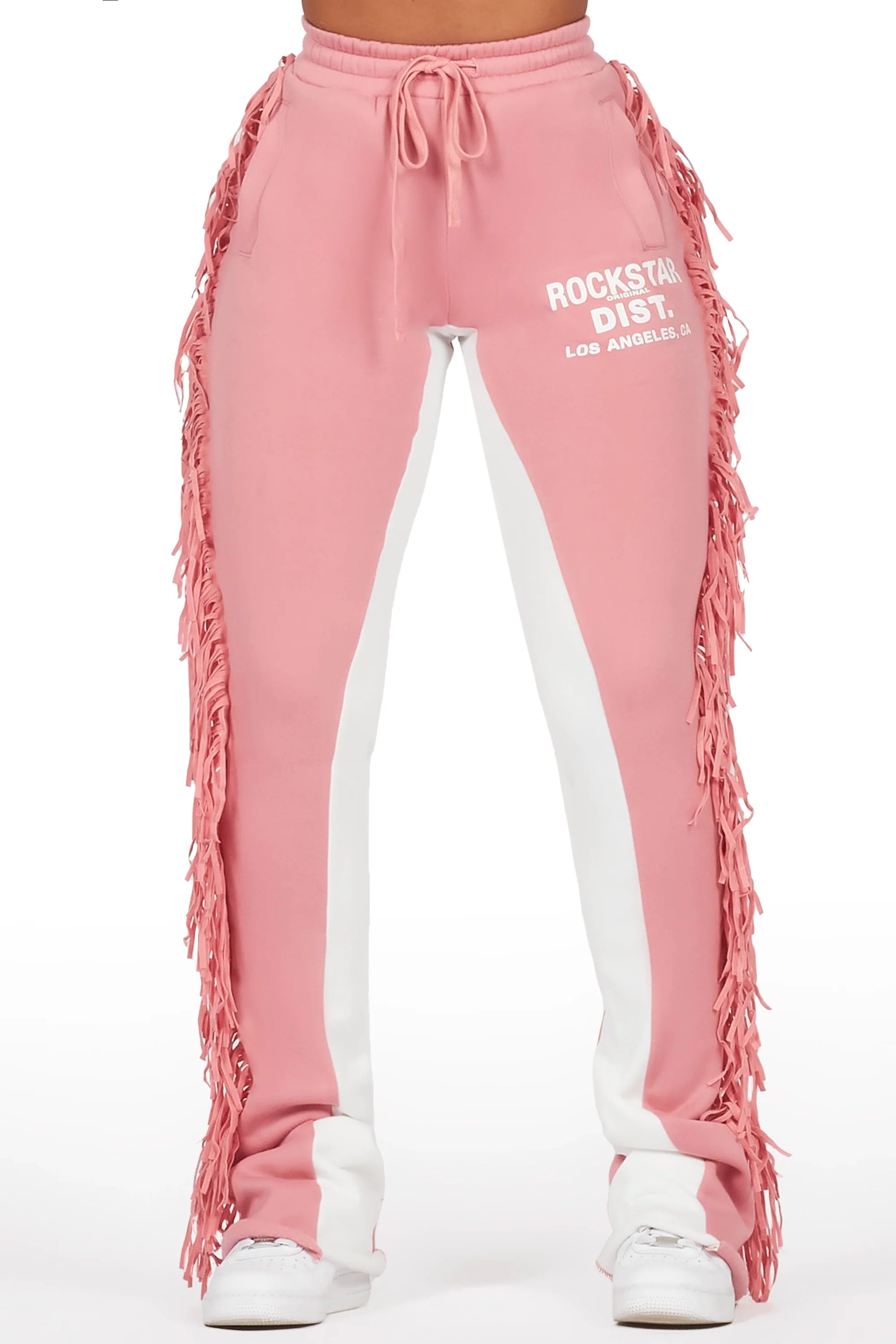 Kendra Pink Fringe Stacked Flare Track Pant