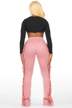 Kendra Pink Fringe Stacked Flare Track Pant